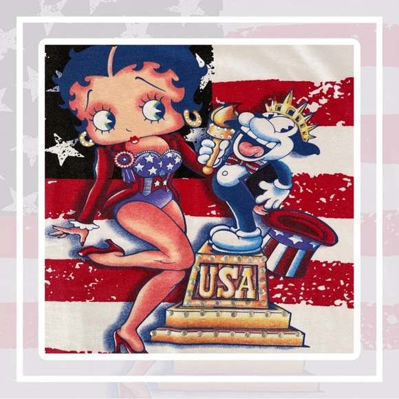 Vintage Betty Boop AOP USA Flag T-shirt 4th July EVC No Size - Picture 3 of 4